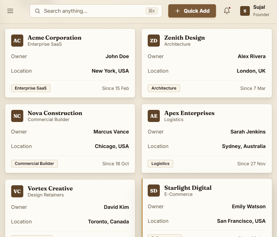 CRM Clients Directory Screenshot