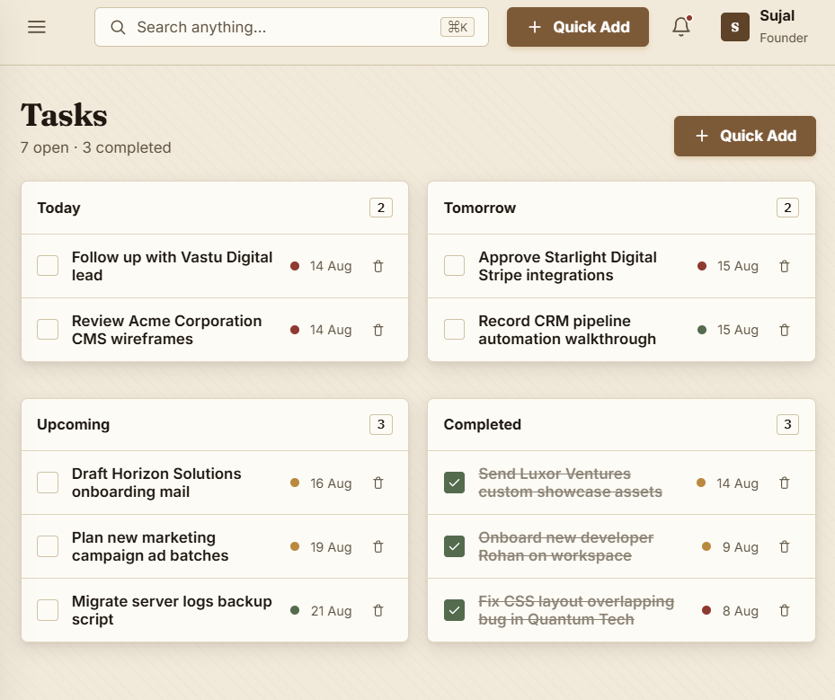 CRM Tasks Management Screenshot